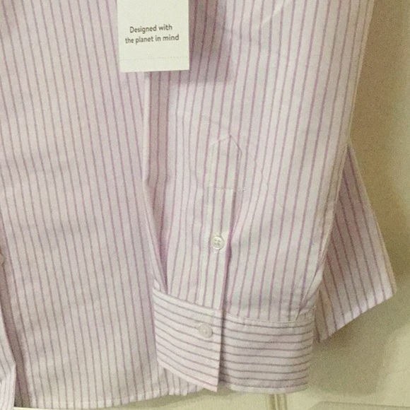 Time and Tru Women's Long Sleeve Button Down Striped Shirt white violet - Picture 8 of 12